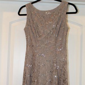 B Darlin Taupe Sequined Lace Dress